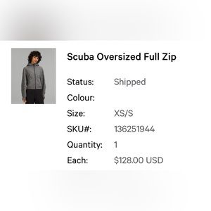 Lululemon Oversized Scuba Full Zip Hoodie XS/S